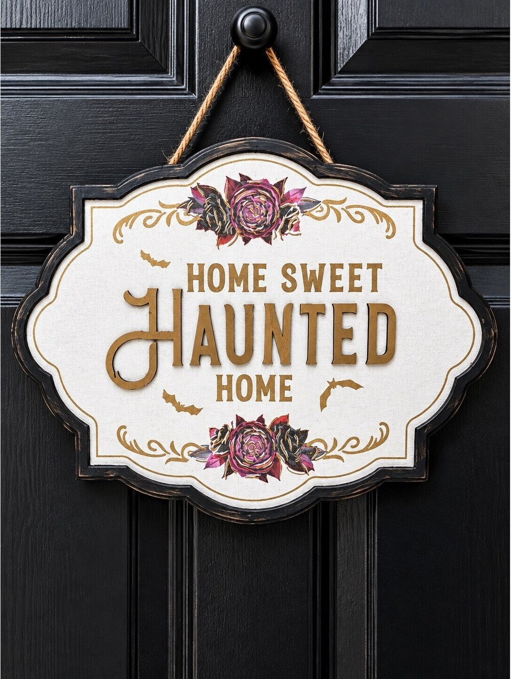 Home Sweet Haunted Home Halloween Gothic Hanging Wall Sign